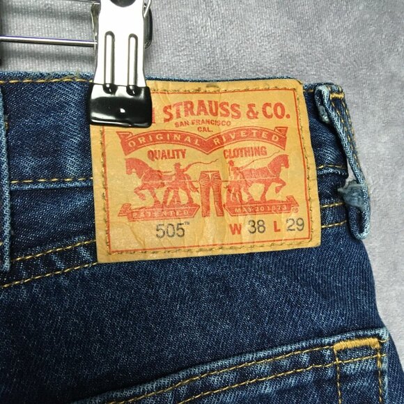Levis Mens 505 Regular Fit Blue Jeans size 38x29 Cotton Denim Pants Copper Rivet - Picture 6 of 14